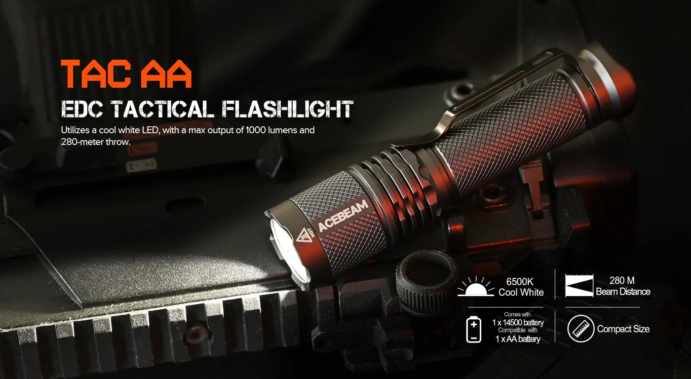 Exclusive Acebeam TAC Flashlight AA / 14500 (Includes USB-C 14500 Rechargeable Battery) Countycomm