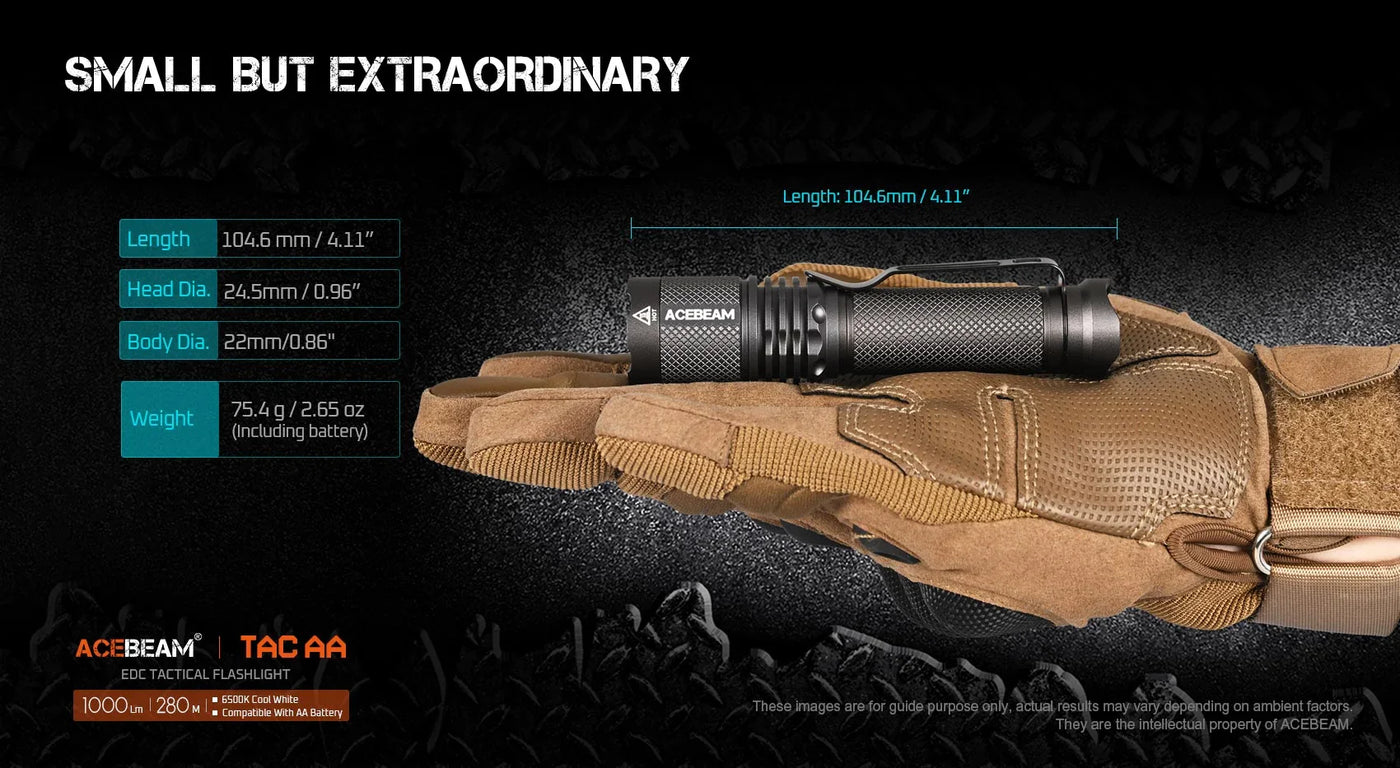 Exclusive Acebeam TAC Flashlight AA / 14500 (Includes USB-C 14500 Rechargeable Battery) Countycomm