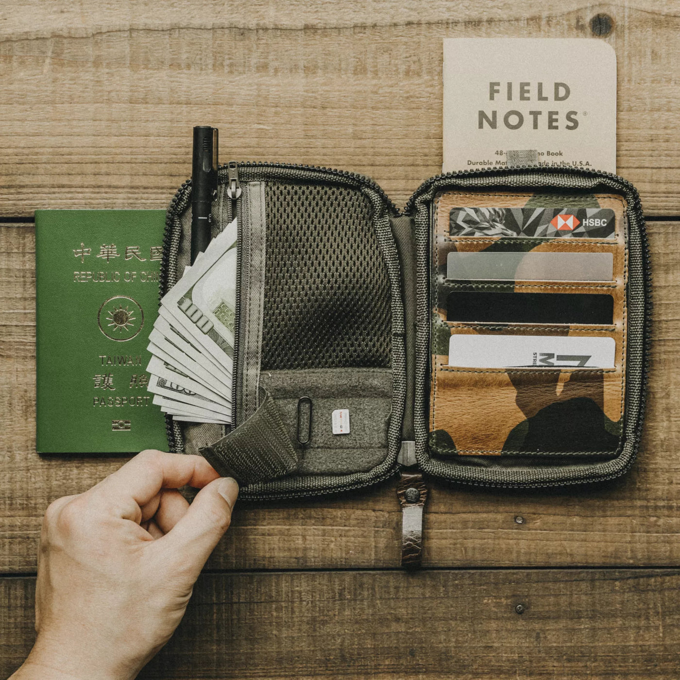 Nylon + Leather Passport Pouch / Travel Folio Wotancraft